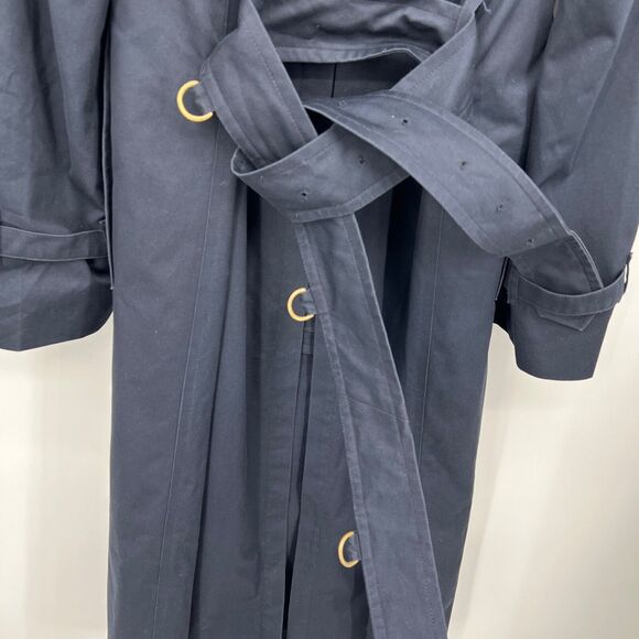 Vintage Burberrys Of London Trench Coat Size 40 Long Navy Blue Belted Pockets - Picture 14 of 16